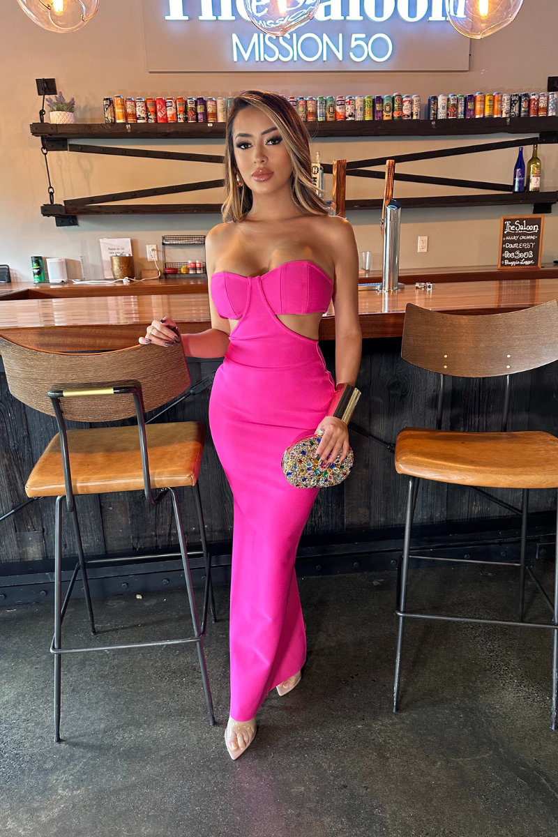 open lace back dress Amazon.com: BELLA BARNETT Pink Solid Strapless Bodycon Mini Dress main image 1