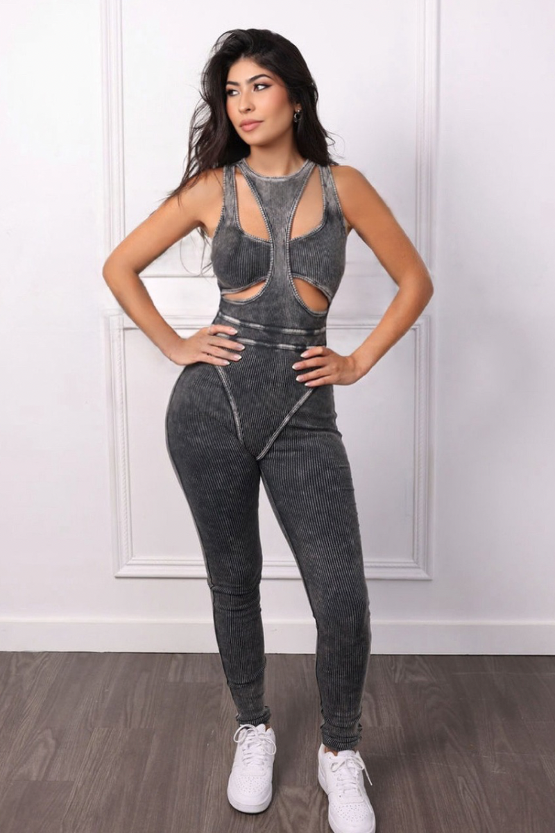 Mineral Washed Cutout Jumpsuit