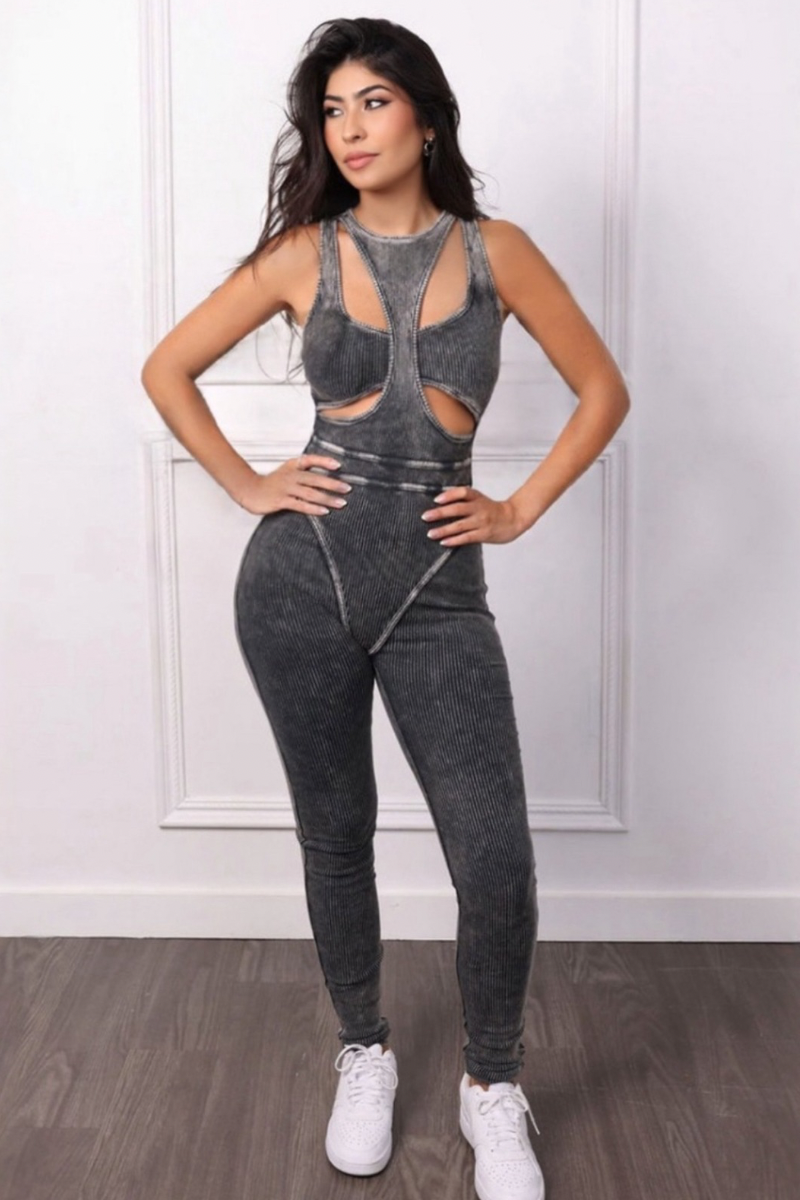 Mineral Washed Cutout Jumpsuit