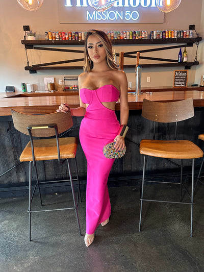 KIMBELLA BANDAGE STRAPLESS DRESS