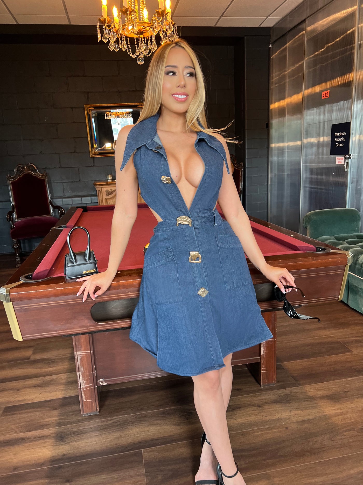 Jayslyn Denim Cutout Slit Dress