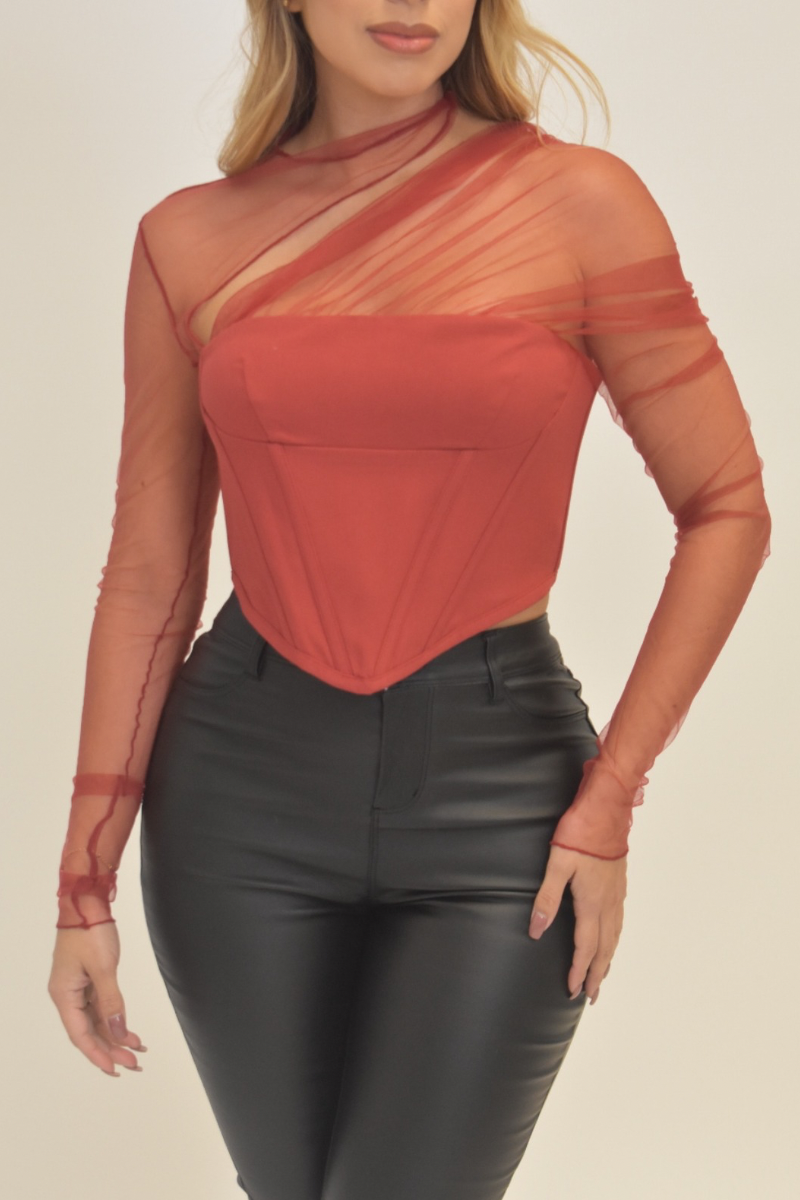 Muah Burgundy mesh corset top