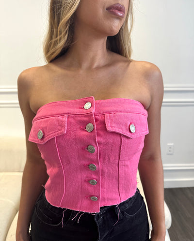 Kaylani Denim Corset Top - Pink