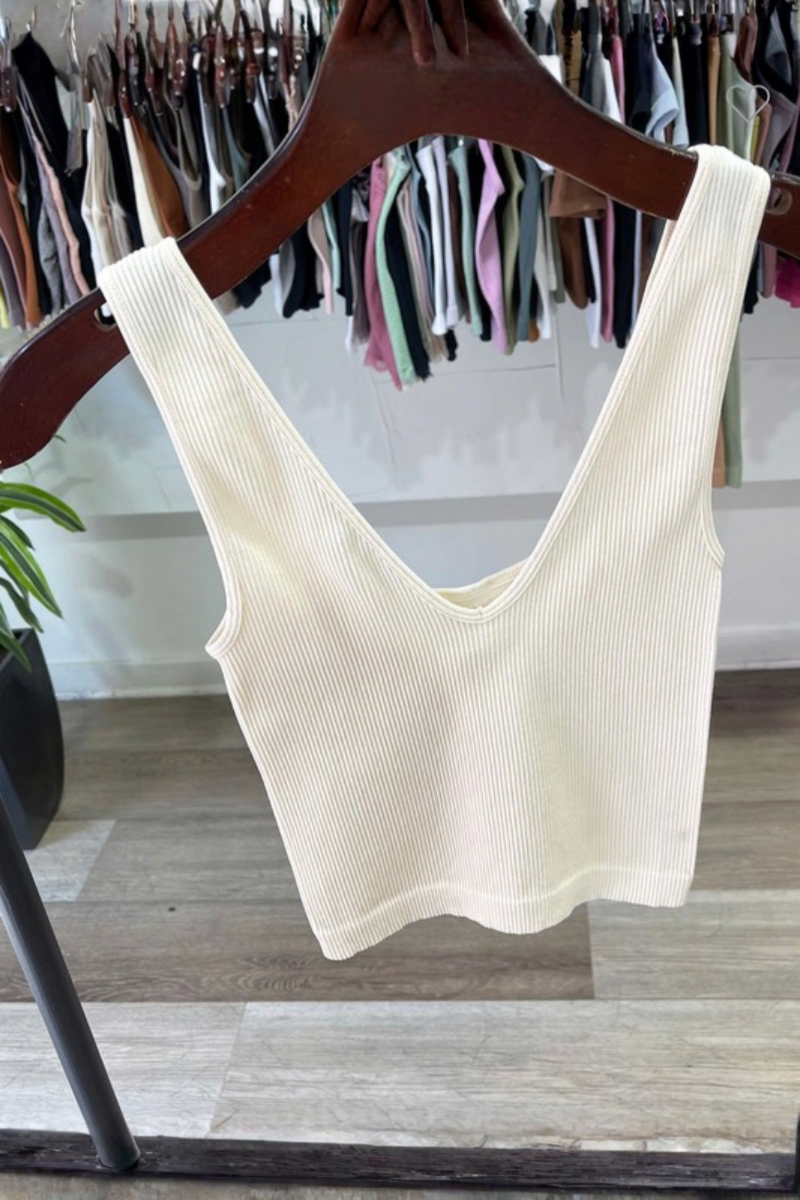 Ribbed Knit V Neck Tank Top