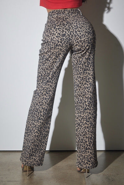 Rhinestone Cutout Animal Print Denim