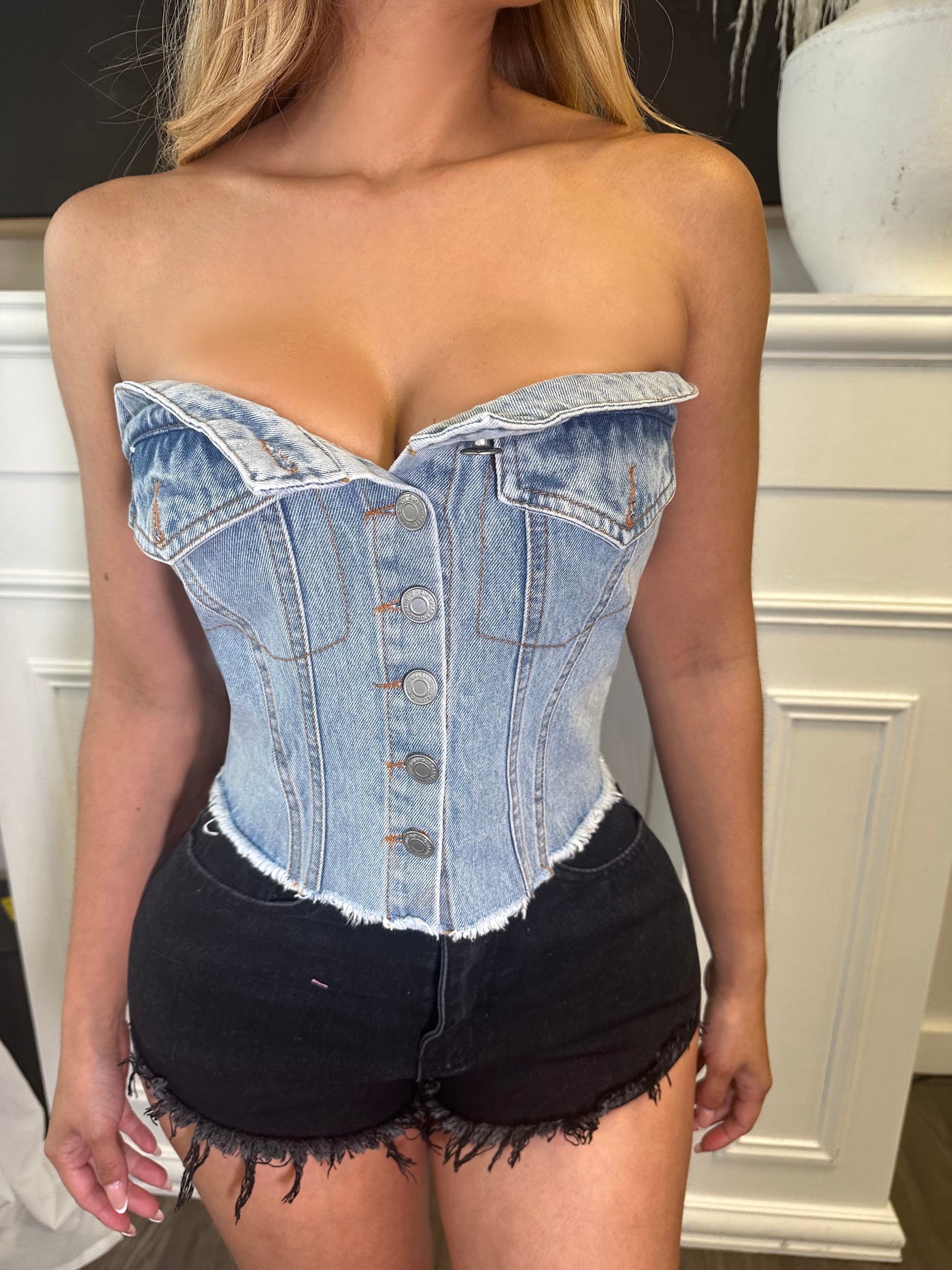 Denim Button Down Tube Top