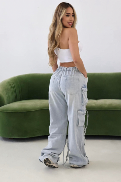Riri Light Washed Denim Cargo Jeans