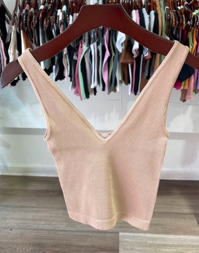 Ribbed Knit V Neck Tank Top