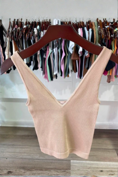 Ribbed Knit V Neck Tank Top