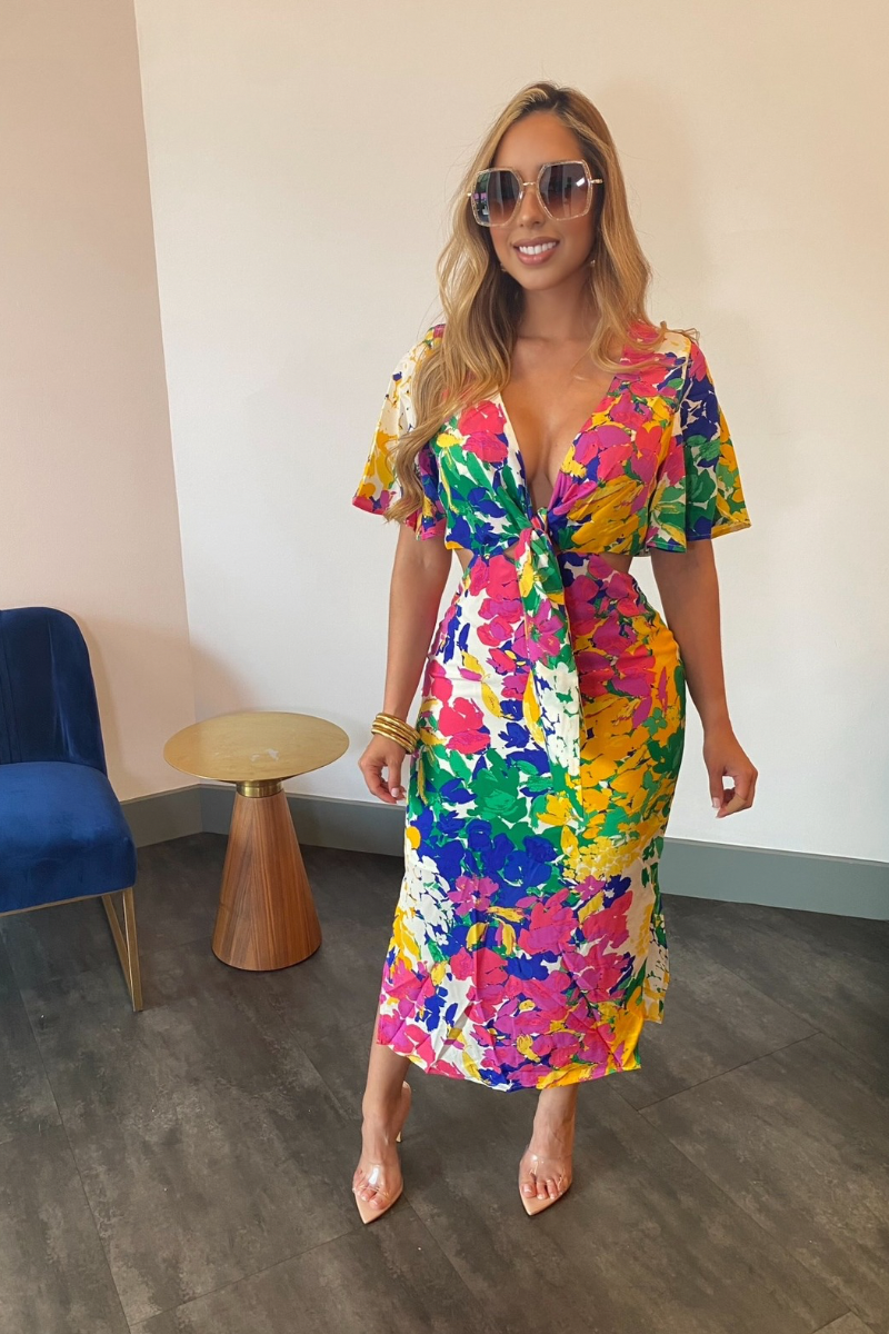 Floral Joelle Front Tie Midi Dress