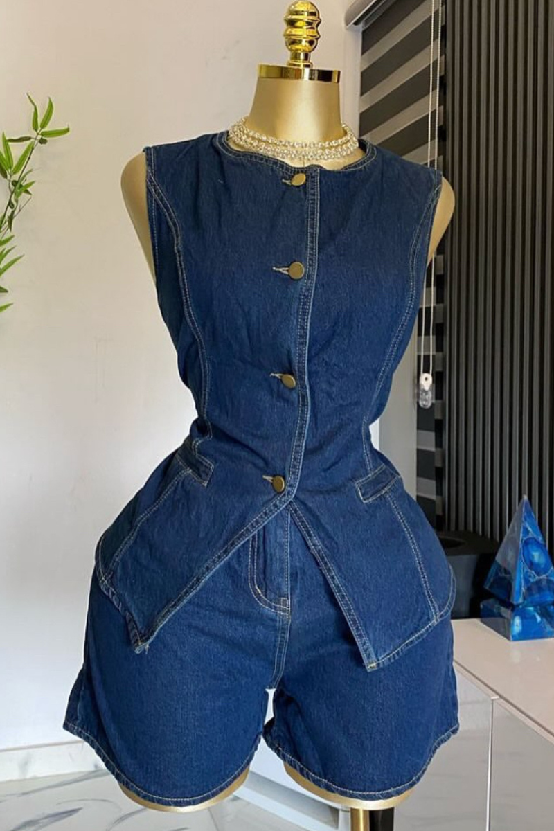 Two-Piece Denim Short and Vest Set