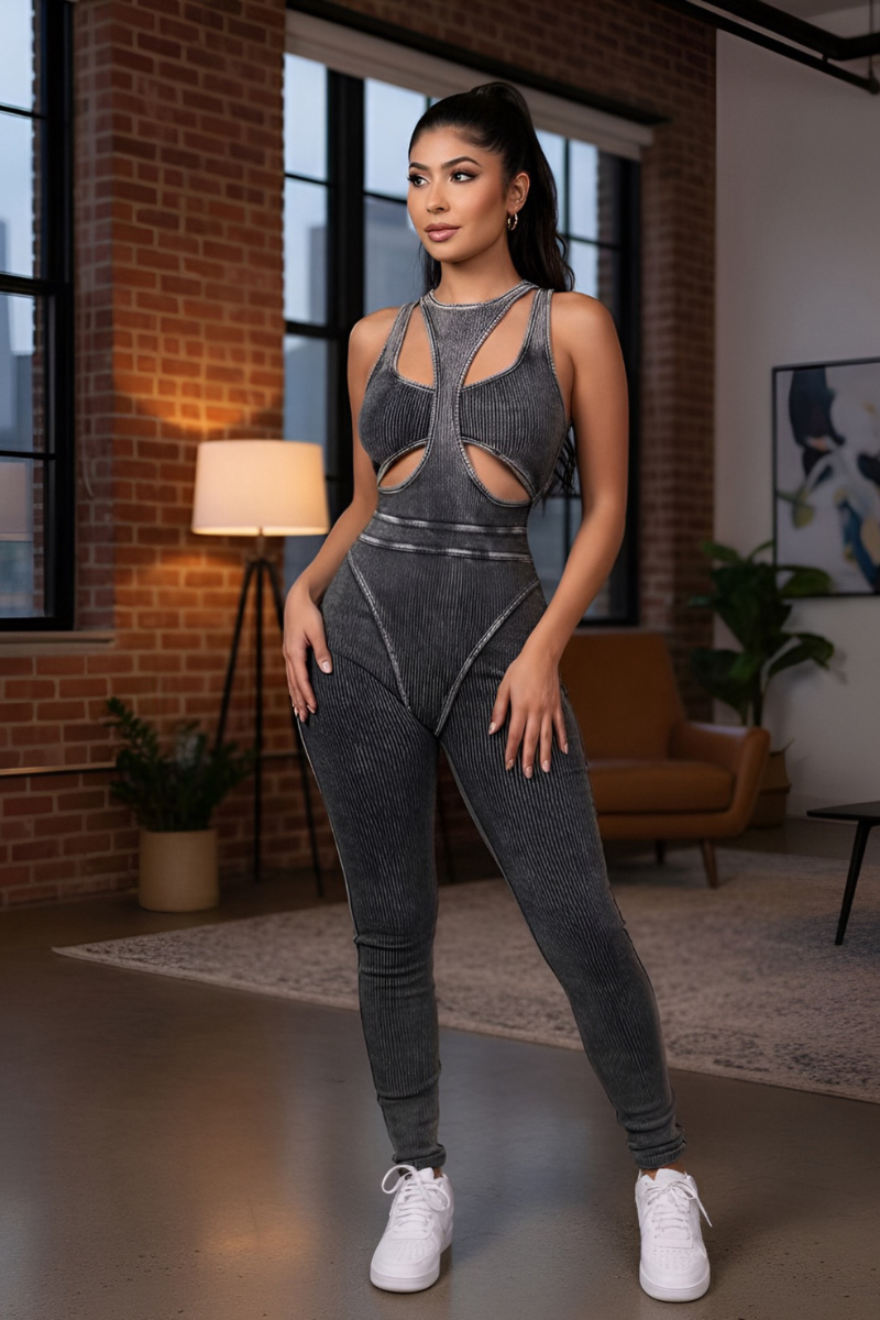 Mineral Washed Cutout Jumpsuit