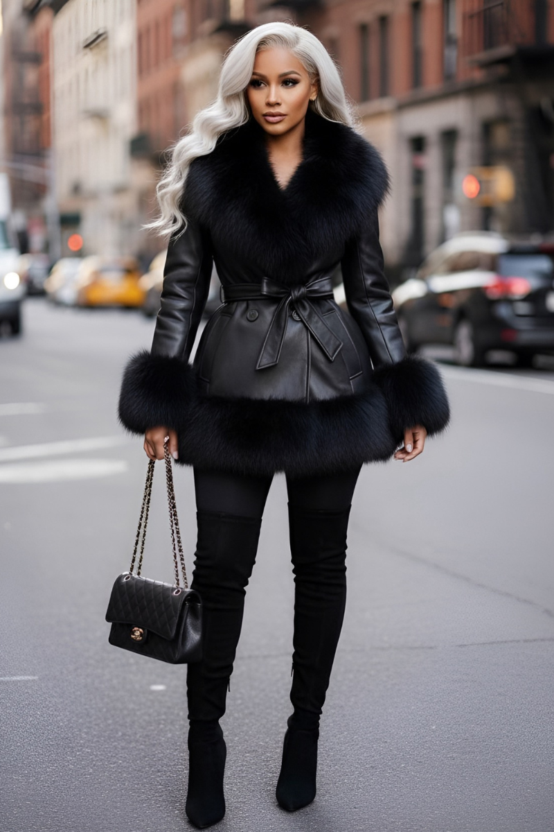 Merci Faux Leather & Fur Trim Coat