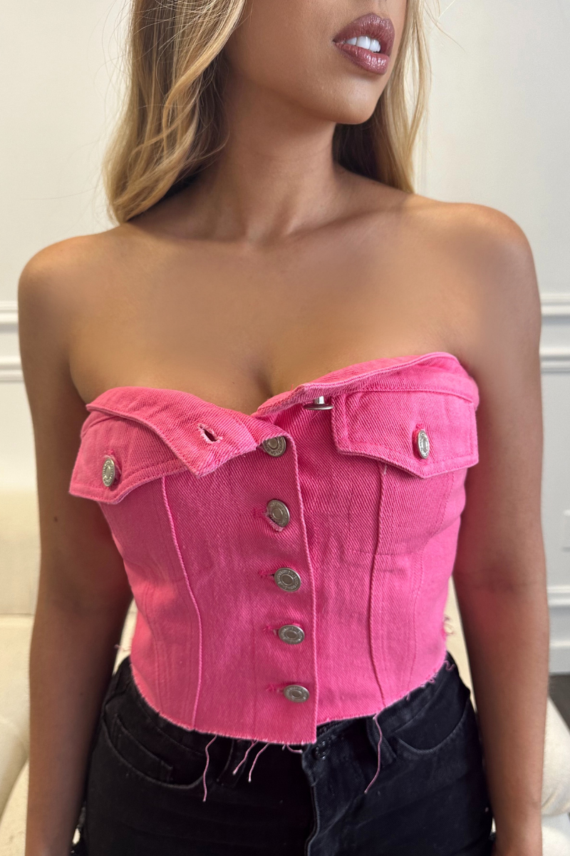 Kaylani Denim Corset Top - Pink